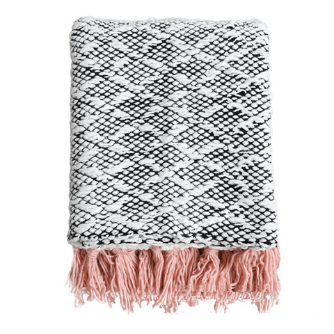 Pink Tassels Sofa Throw / Bed Runner